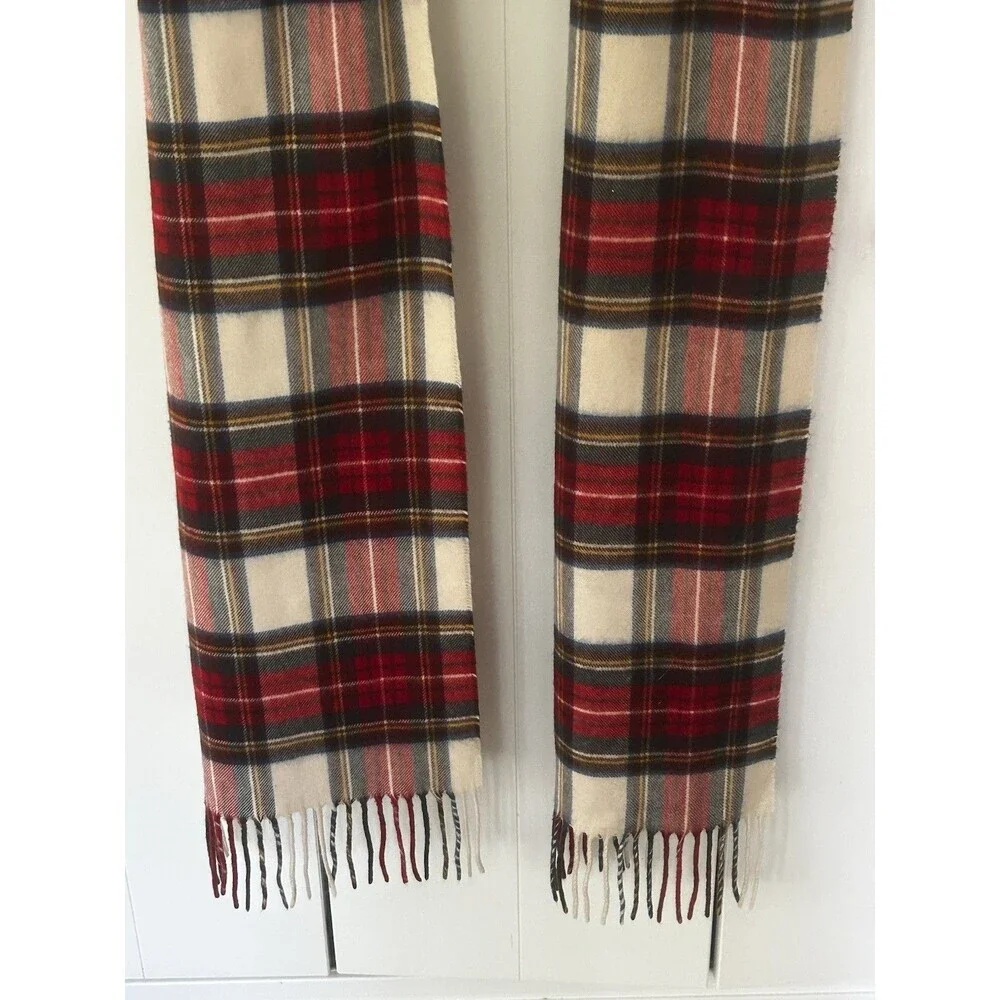 Cashmink Plaid Scarf Made in Germany Fringe Tartan Preppy Red Blue Yellow Soft!